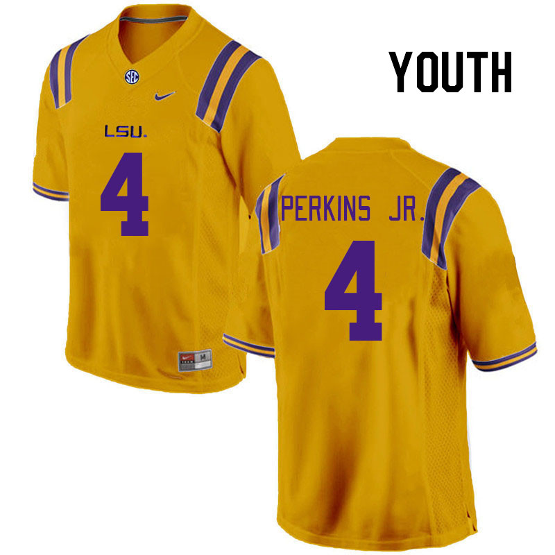 Youth #4 Harold Perkins Jr. LSU Tigers College Football Jerseys Stitched-Gold - Click Image to Close